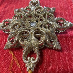 Gold Glittered Star Shape Christmas Ornament with a big rhinestone in the center